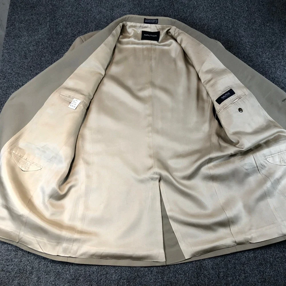 Nautica Mens‎ Beige Cotton Two Button Blazer Sport Coat Jacket